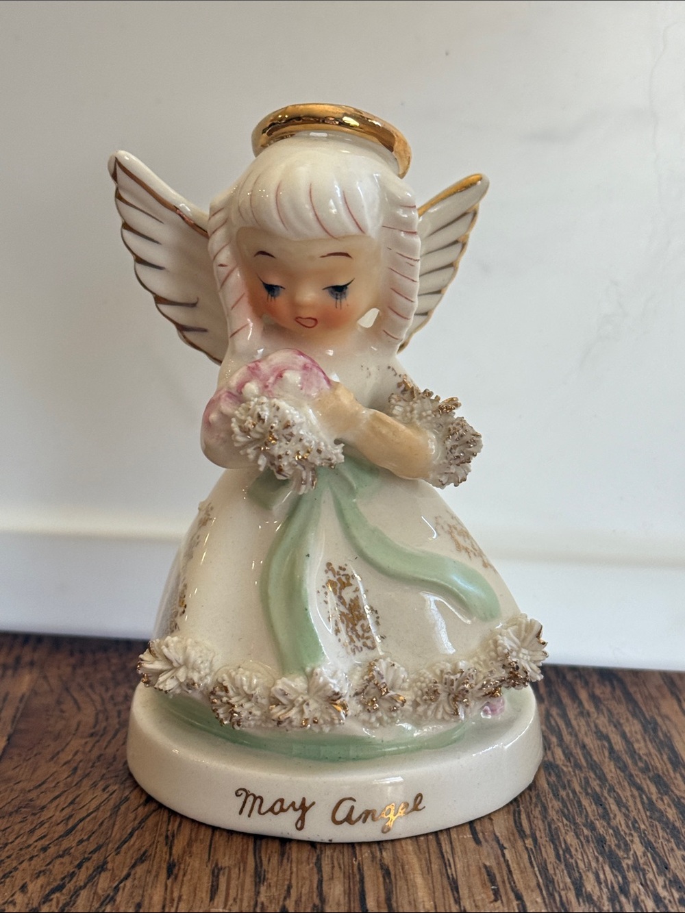 Napco 1956 May Birthday Angel Spaghetti Trim Porcelain Figurine